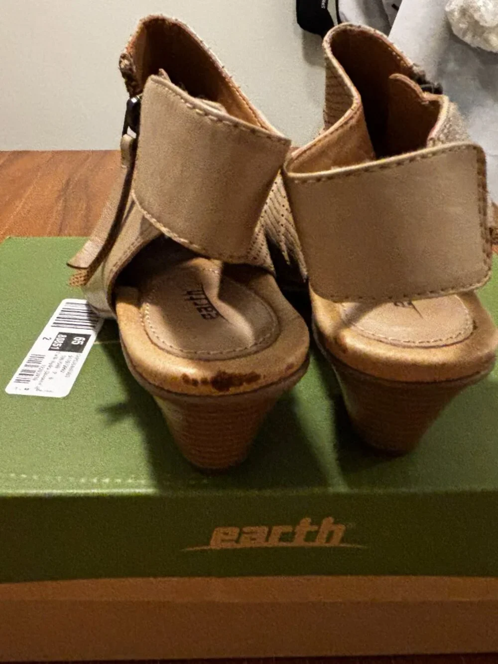 Earth Tan Leather Perforated Peep Toe Slingback Ankle Bootie Sandals Size 7